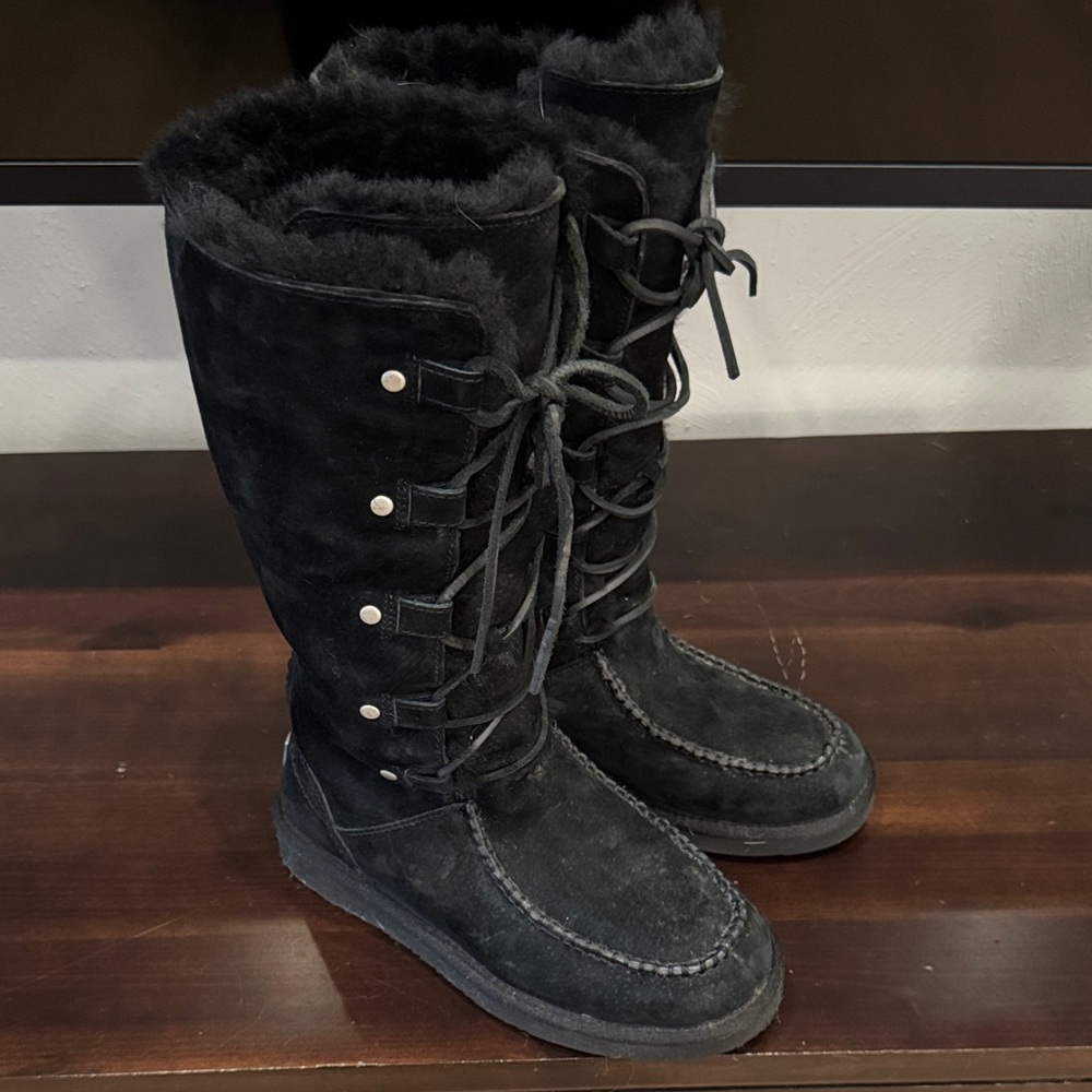 UGG Black Lace-Up Winter Boots
